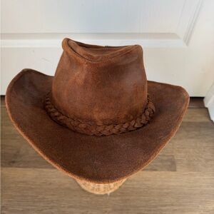 Minnetonka Leather Hat Brown Suede Outback Bush Western Braided Band Sz M USA